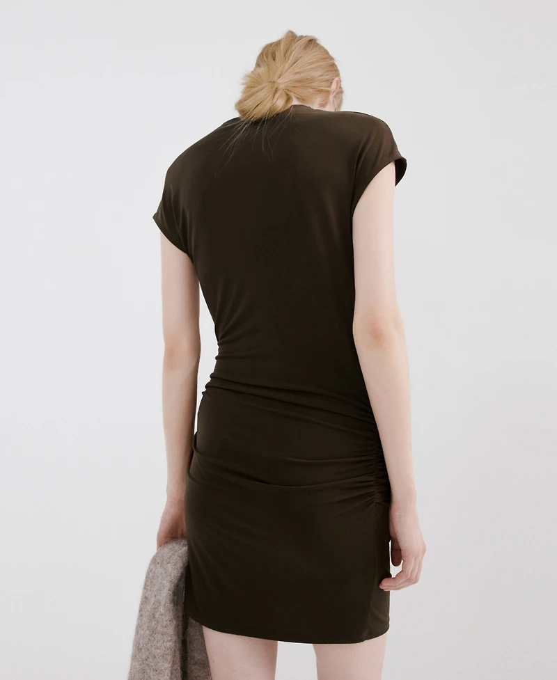 Mango Women's Ruched Bodice Brooch Dress