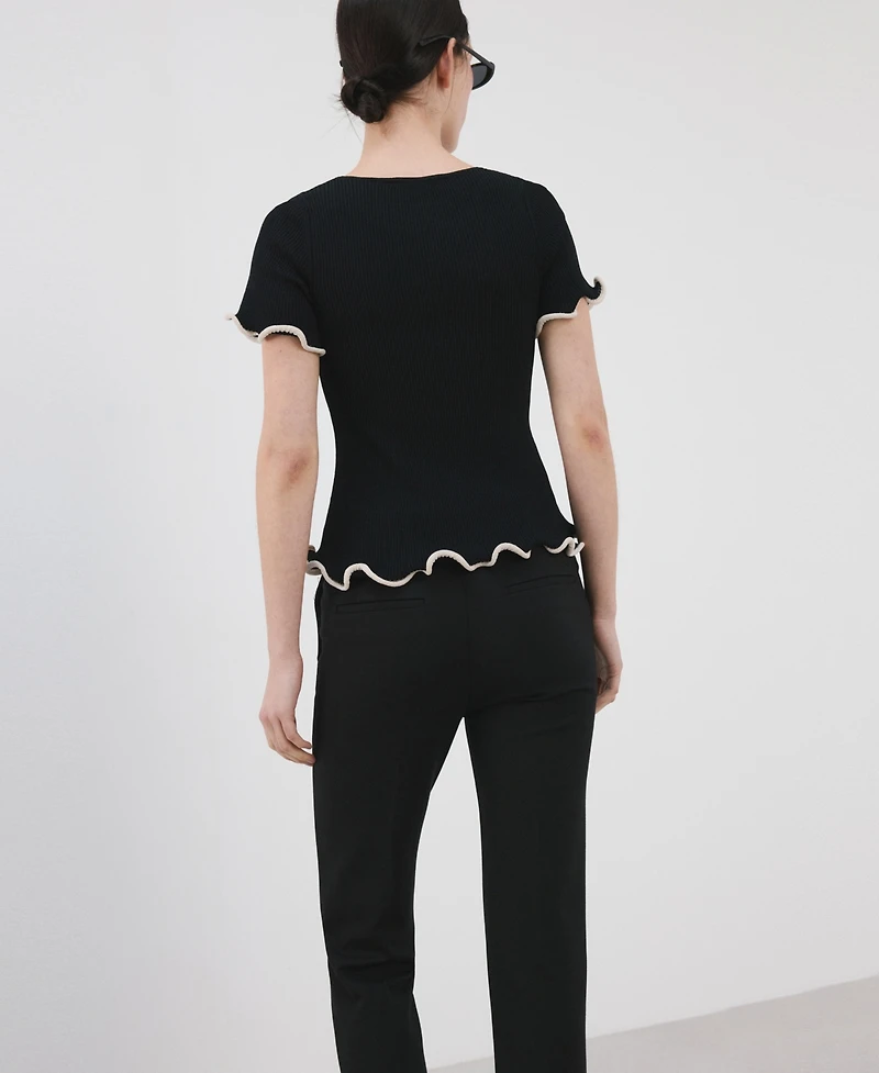 Mango Women's Contrasting Trim Peplum Sweater