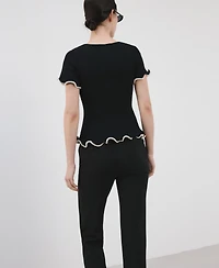 Mango Women's Contrasting Trim Peplum Sweater