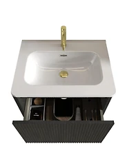 Sillysis 24'' Wall Mounted Bathroom Vanity with Integrated Ceramic Sink, Walnut Floating without Faucet, Pre-assembled