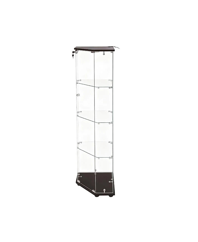 Streamdale Furniture 5-Sided Tempered Glass Corner Display Cabinet with Led Lights and Locks