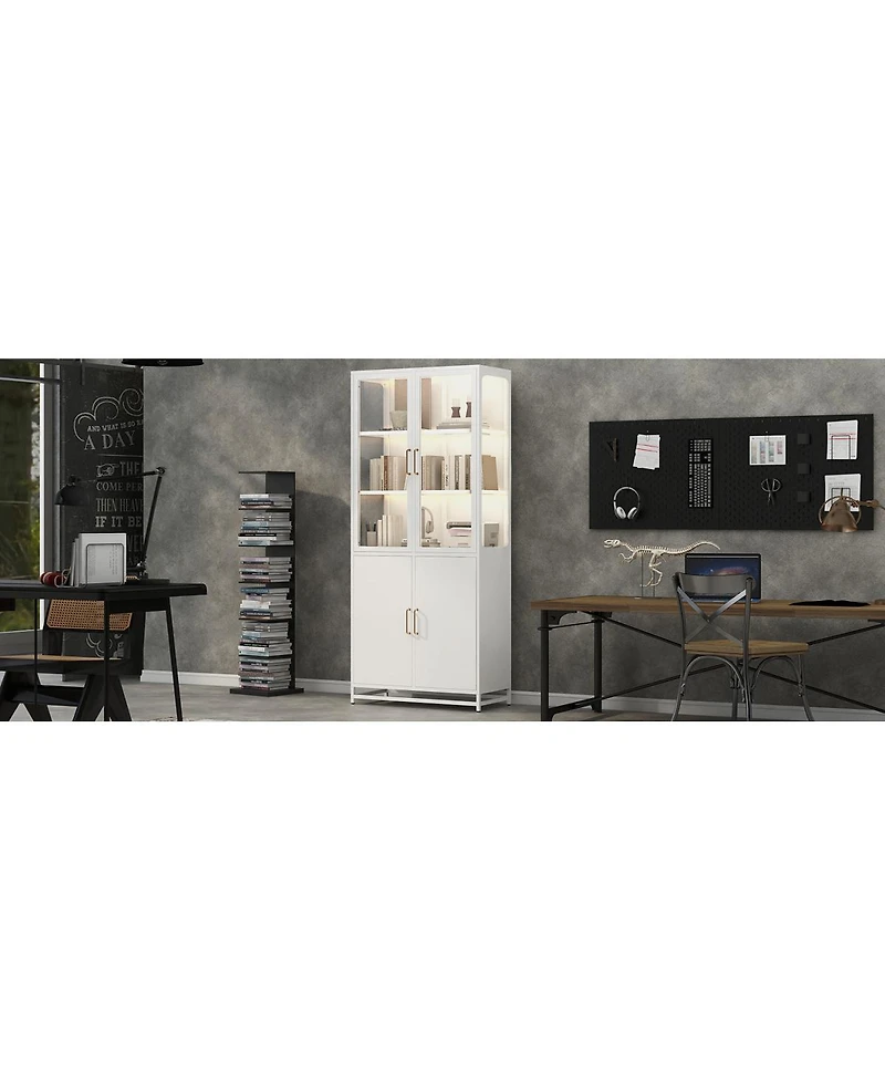Streamdale Furniture76.75 Inch Tall Glass Display Cabinet with Led Lights and Steel Frame