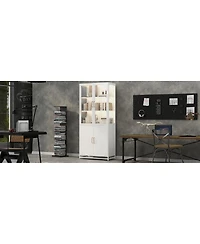 Streamdale Furniture76.75 Inch Tall Glass Display Cabinet with Led Lights and Steel Frame