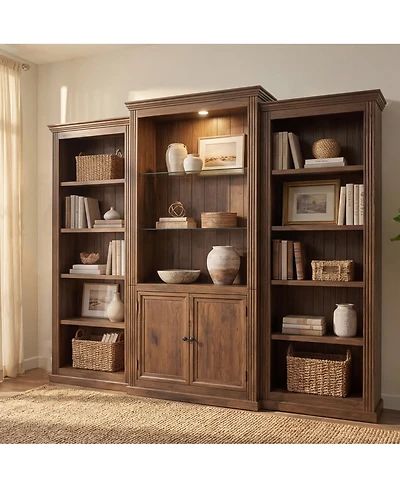 Streamdale Furniture 78.75 Inch 3-Piece Led Display Cabinet with Tempered Glass Shelves