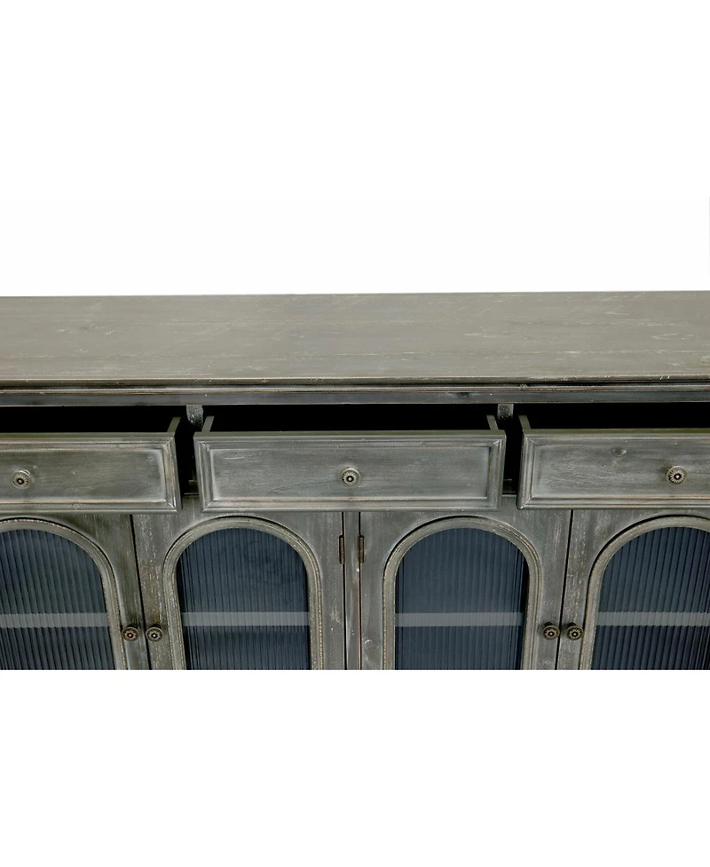 Streamdale Furniture 59 Inch Farmhouse Sideboard Buffet with 3 Drawers and 4 Glass Doors