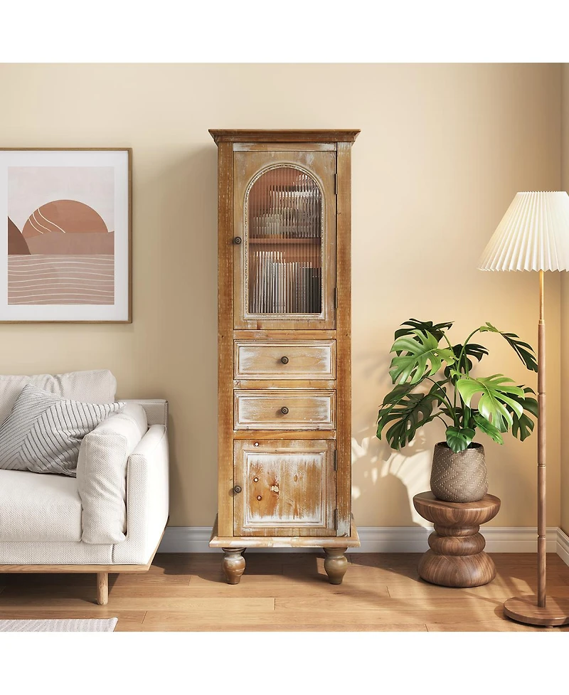 Streamdale Furniture Farmhouse Tall Narrow Storage Cabinet with 2 Drawers and 2 Doors