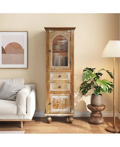 Streamdale Furniture Farmhouse Tall Narrow Storage Cabinet with 2 Drawers and 2 Doors