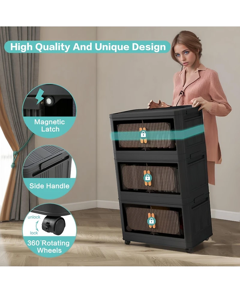 Streamdale Furniture 20 Inch Wide 5-Tier Foldable Storage Cabinet with Magnetic Doors and Wheels