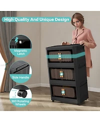 Streamdale Furniture 20 Inch Wide 5-Tier Foldable Storage Cabinet with Magnetic Doors and Wheels