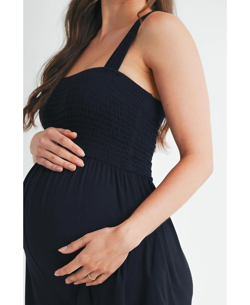 Hello Miz Maternity Smocked Square Neck Sleeveless Romper with Wide Straps