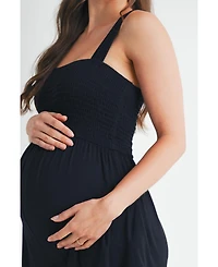 Hello Miz Maternity Smocked Square Neck Sleeveless Romper with Wide Straps