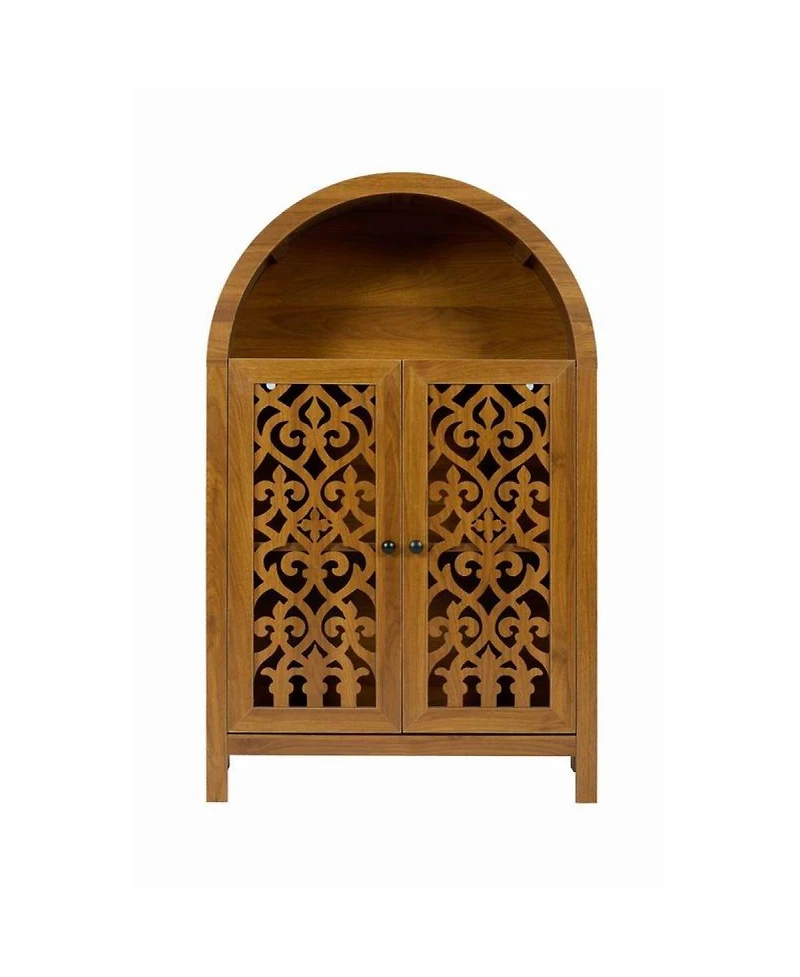 Streamdale Furniture Hand-Carved Solid Wood Arched Storage Cabinet with Open Shelf