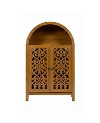 Streamdale Furniture Hand-Carved Solid Wood Arched Storage Cabinet with Open Shelf