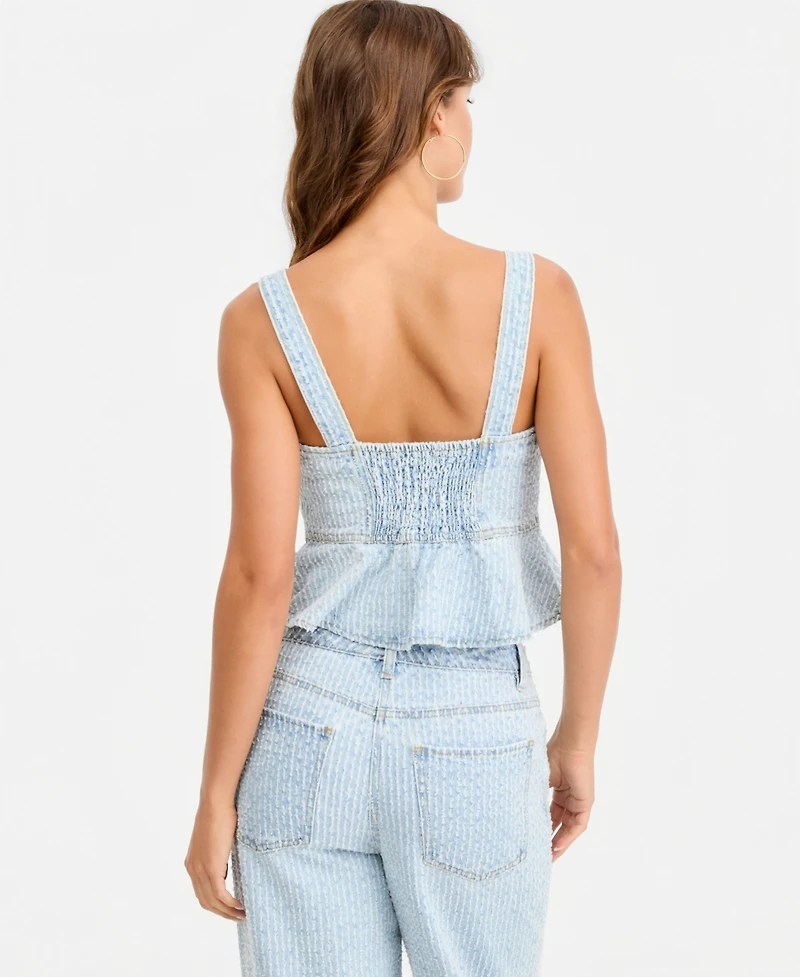Bar Iii Women's Destructed Denim Peplum Top, Macy's Exclusive