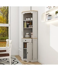 Streamdale Furniture 68 Inch Tall Farmhouse Corner Storage Cabinet with Drawer and Adjustable Shelf