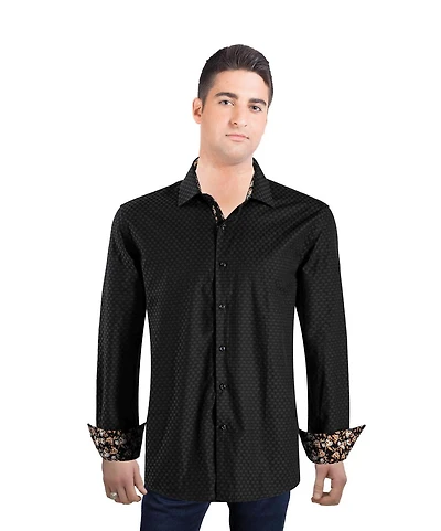 Elie Balleh Men's Slim Fit Jacquard Dot Button-Down Shirt
