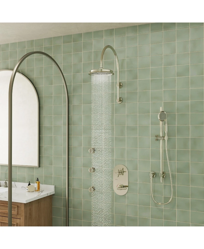 Casainc 3-Function Vintage Thermostatic Rainfall Shower System with Rainfall Head, Hand Shower and Body Jets