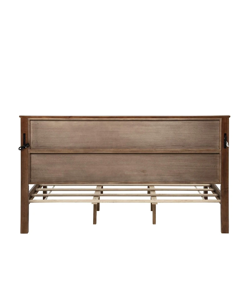 Clihome King Size Bed with Tall-Panel Headboard and Footboard, 2 Storage Drawers, Built-in Led Lights