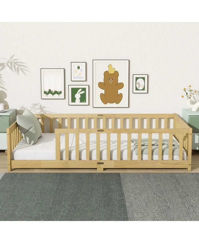 Clihome Twin Size Floor Bed with Fence without Door