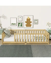 Clihome Twin Size Floor Bed with Fence without Door