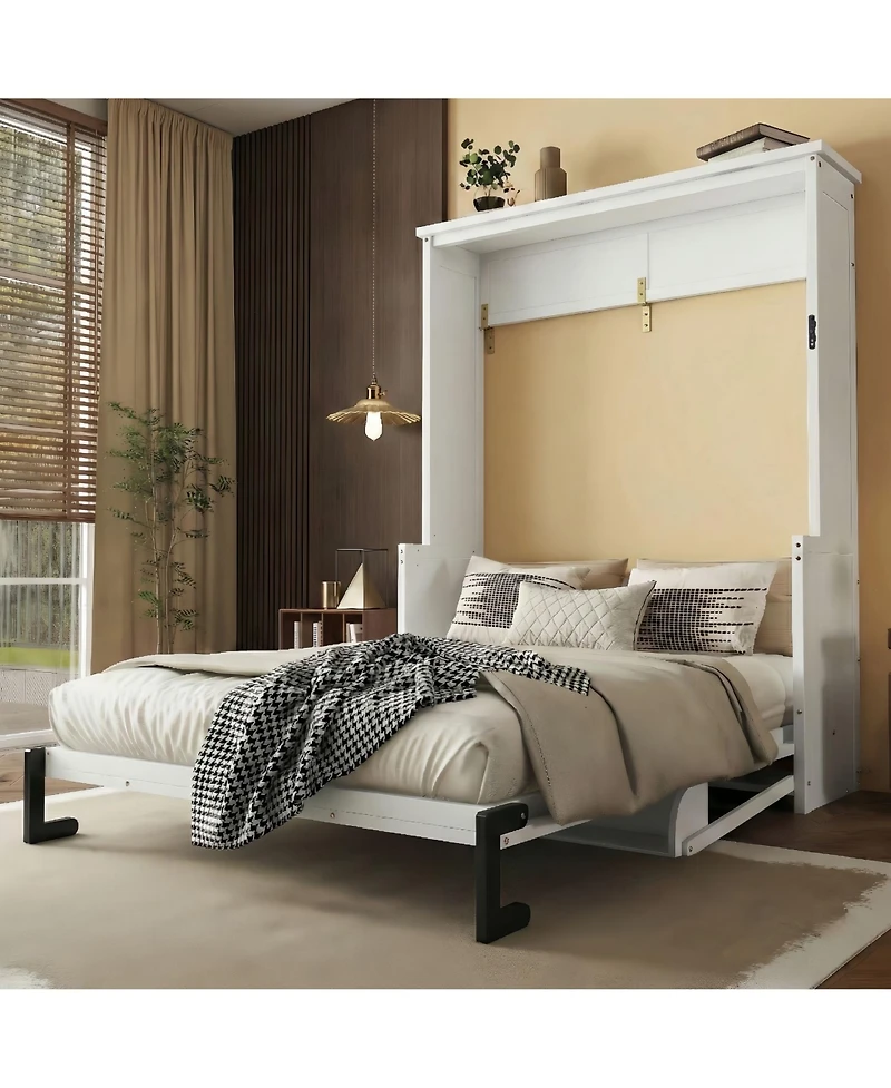 Clihome Queen Size Wood Vertical Murphy Bed, Space-Saving Hidden Wall Bed, Wall Bed Cabinet