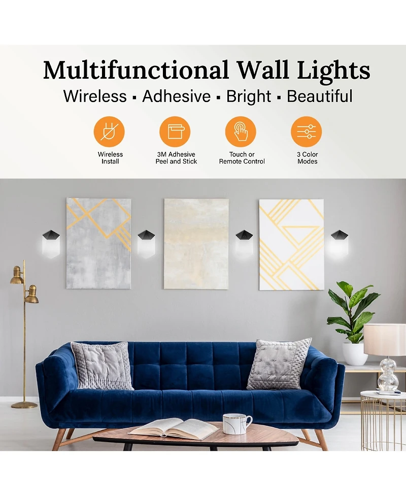 Bell + Howell 2-Pack Wireless Touch Led Wall Light Sconces with Remote