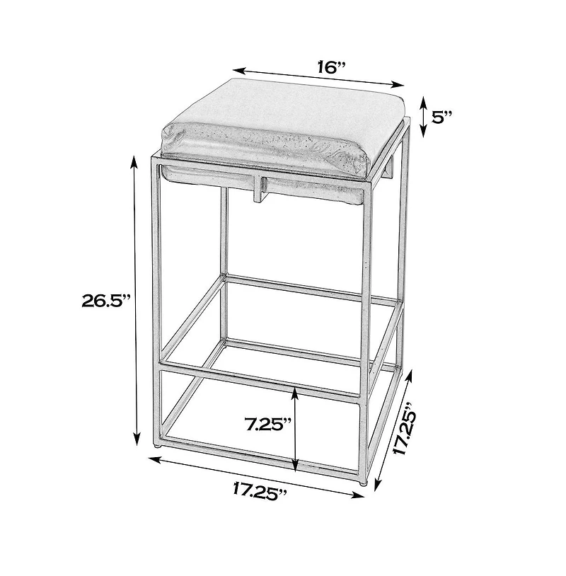 Butler Specialty 2Seat Height Leather and Iron Backless Counter Height Stool with Footrest