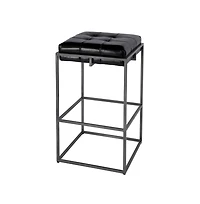 Butler Specialty Seat Height Tufted Leather and Iron Backless Bar Height Stool, Footrest