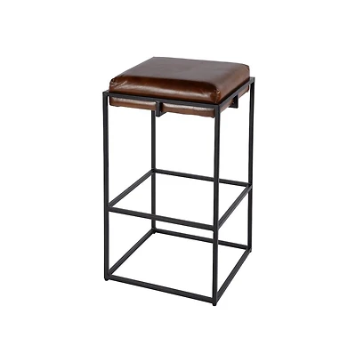 Butler Specialty 31 in. Seat Height Leather and Iron Backless Bar Height Stool with Footrest