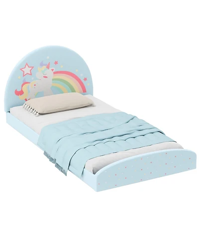 Slickblue Twin Kids Floor Bed with Upholstered Frame and Floor Mat