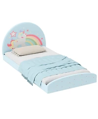 Slickblue Twin Kids Floor Bed with Upholstered Frame and Floor Mat