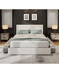 gaomon Platform Bed with 4 Storage Drawers, Upholstered Corduroy Channel Tufted Headboard Frame Strong Wooden Slat Support