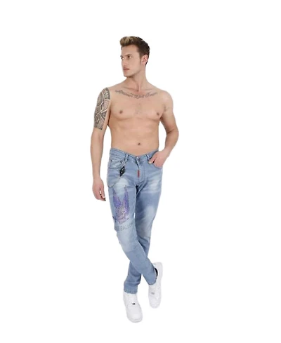 Elie Balleh Men's rhinestone skull slim fit jeans for men