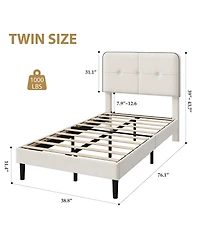 gaomon Velvet Upholstered Platform Bed, Bed Frame with Adjustable Headboard, Wooden Slat, No Box Spring Needed, Quick Assembly