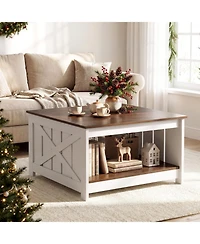 Gymax Wooden Square Coffee Table with Storage Shelf Open Compartment for Living Room