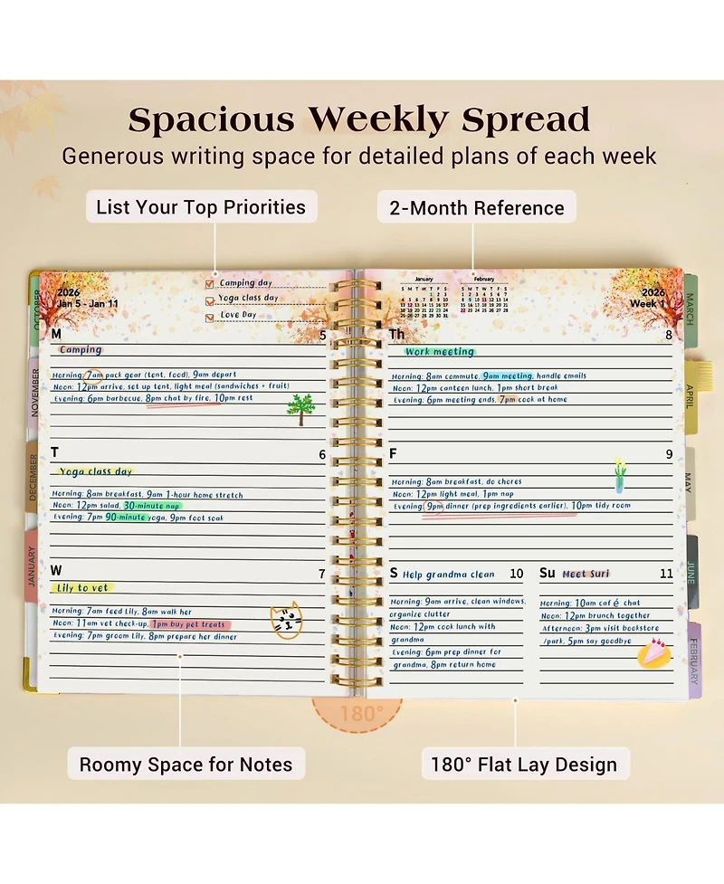 Gnuadz Planner 18 Month Weekly Monthly Daily Spiral Hardcover Agenda Organizer Tabs Calendar Tree 2026-2027