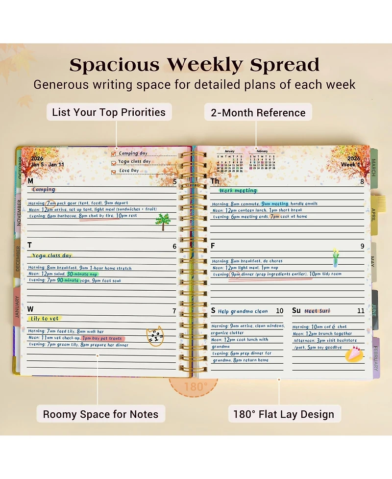 Gnuadz Planner 18 Month Weekly Monthly Daily Spiral Hardcover Agenda Organizer Tabs Calendar Tree 2026-2027