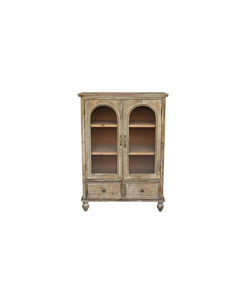 Streamdale Furniture Farmhouse Distressed Wood Kitchen Pantry Cabinet with Glass Doors and Drawers