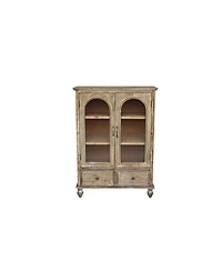 Streamdale Furniture Farmhouse Distressed Wood Kitchen Pantry Cabinet with Glass Doors and Drawers