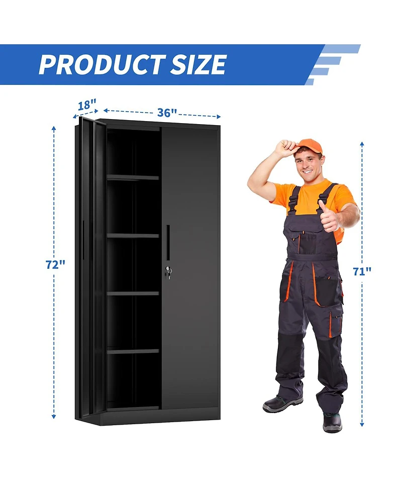 Streamdale Furniture 72 Inch Hight Metal Garage Storage Cabinet, Lockable Steel Tool Cabinet with 4 Shelves