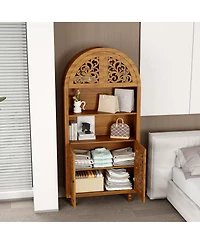 Streamdale Furniture 66 Inch Tall Vintage Arched Carved Wood Open Shelf Bookcase
