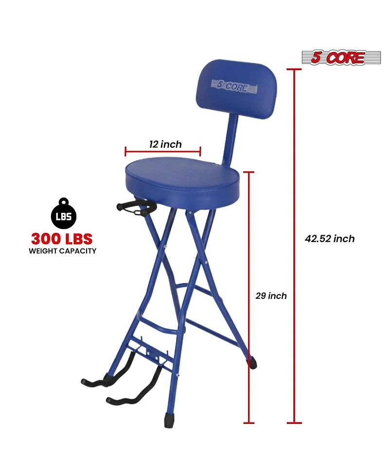5 Core Guitar Stool Padded Chair w Backrest Foldable Music Seat Built in Foot Rest Guitar Stand