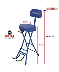 5 Core Guitar Stool Padded Chair w Backrest Foldable Music Seat Built in Foot Rest Guitar Stand