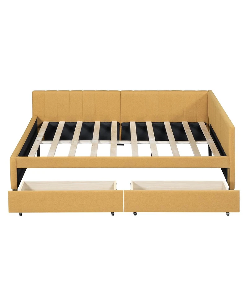 Streamdale Furniture Full Size Upholstered Daybed with 2 Storage Drawers, Linen