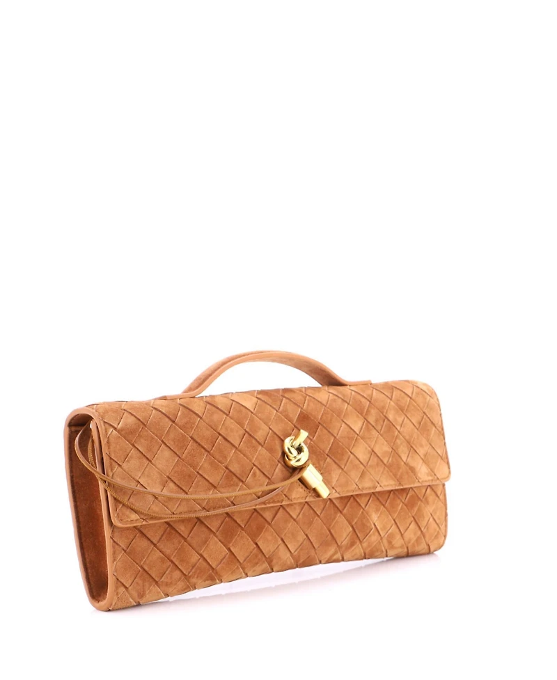 Pre-Owned Bottega Veneta Long Andiamo Top Handle Clutch Intrecciato Suede