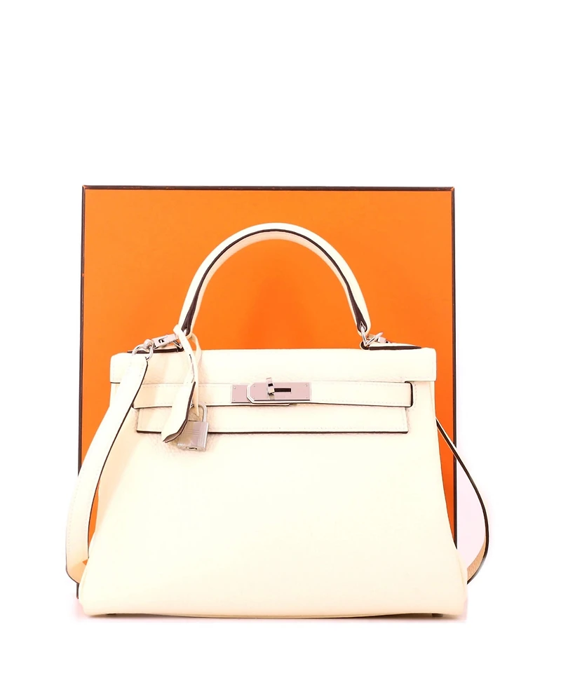 Pre-Owned HERMES Kelly 28 Handbag Light Clemence with Palladium Hardware