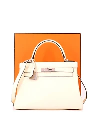 Pre-Owned HERMES Kelly 28 Handbag Light Clemence with Palladium Hardware