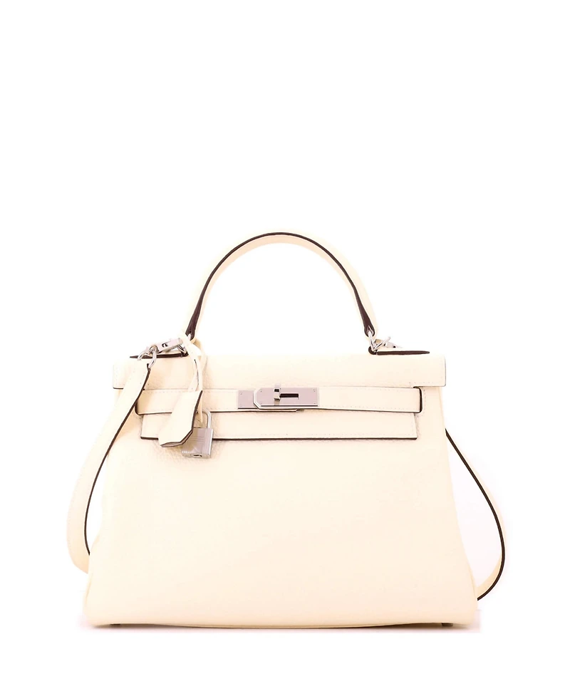 Pre-Owned HERMES Kelly 28 Handbag Light Clemence with Palladium Hardware
