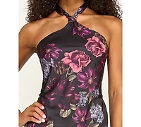 Seni & Cade Juniors' Printed Halter Neck Gown