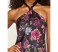 Seni & Cade Juniors' Fringe Hem Floral Halter Neck Dress
